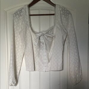 Joie White Long Sleeve Tie Front Crop Blouse